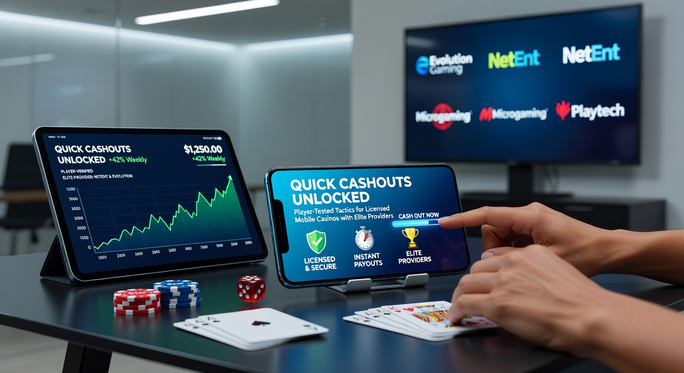 Grafik mit Zeitlinie von Auszahlungsprozessen in Mobile Casinos, inklusive Icons für eWallets und Elite-Provider-Spiele